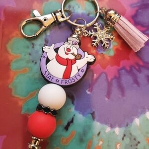 Handmade Frosty The Snowman Stay Frosty Silicone Beaded Keychain